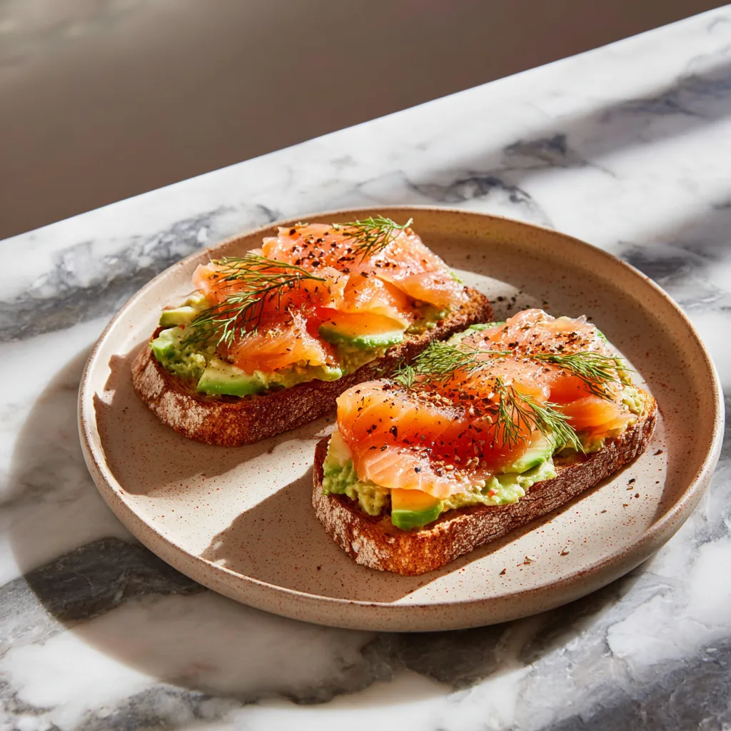 Gourmet Avocado Toast with Smoked Salmon, Everything Bagel Seasoning and Fresh Herbs